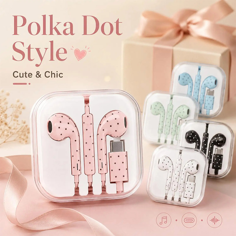 Cute Polka Dot Type‑c Wired Ea - Wired Earphone Mic ulasan dan harga