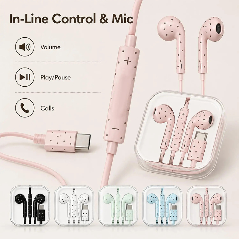 Cute Polka Dot Type‑c Wired Ea - Wired Earphone Mic ulasan dan harga